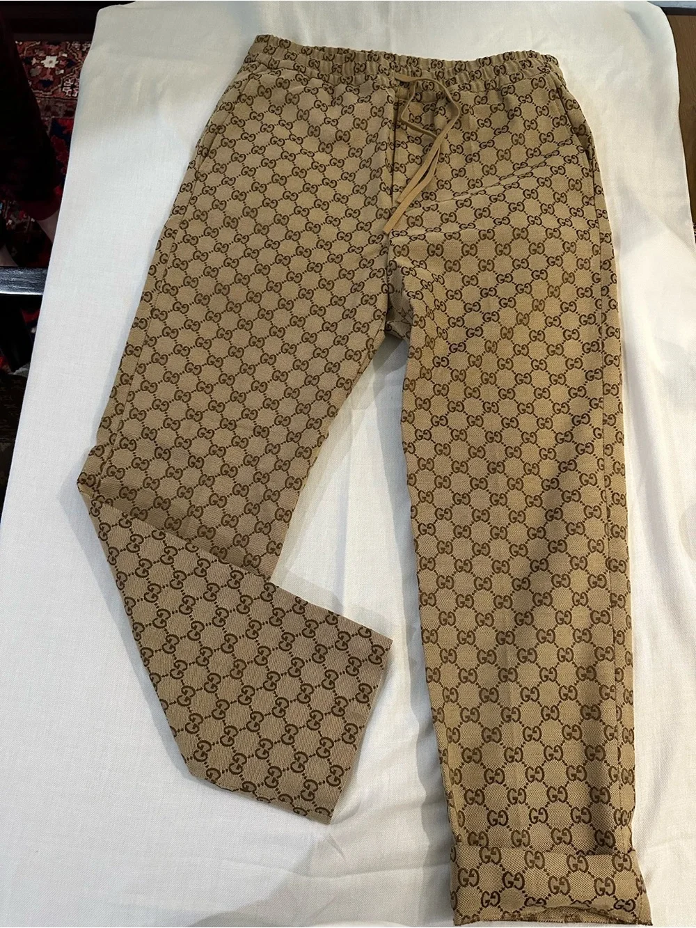 Gucci Beige Monogram Elastic Waist Pants